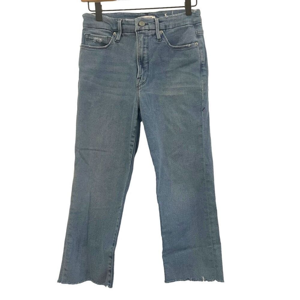 Good American Good Straight Cropped Raw Hem Light Wash Jeans‎ Size 6/28